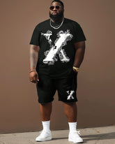Big & Tall Men's Street Casual X Letter Print T-Shirt Shorts Set